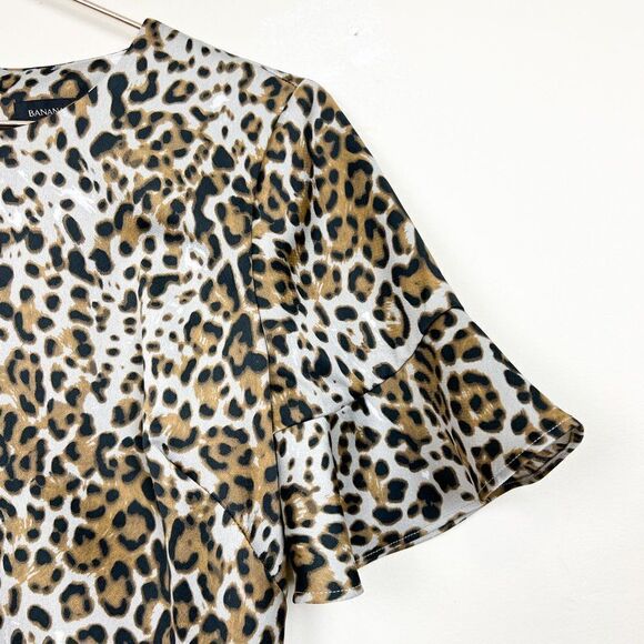 Banana Republic Brown Black Leopard Animal Print Flutter SLeeve Shift Dress - Picture 6 of 11